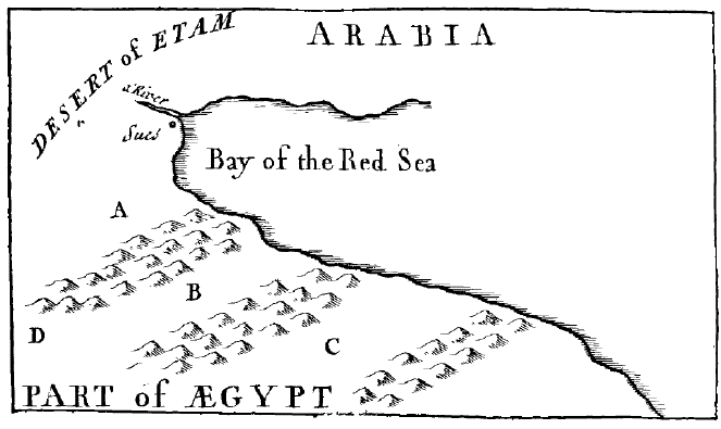 Reland's map showing locations of Jews and Egyptians at the Red Sea
