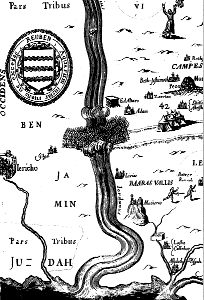 escutcheon of the tribe of Reuben on a map